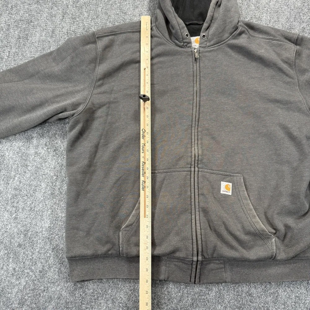 Carhartt Hoodie Mens 2XL Gray Full Zip Fleece Lined Pocket‎ Hooded Workwear